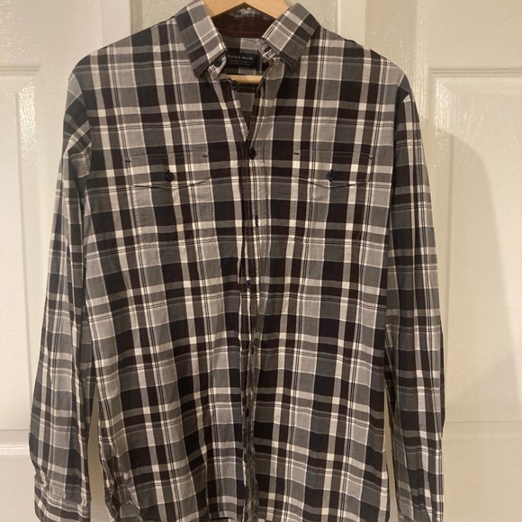 ZARA Men's Black and White Plaid Shirt Size M Slim fit - Picture 1 of 7